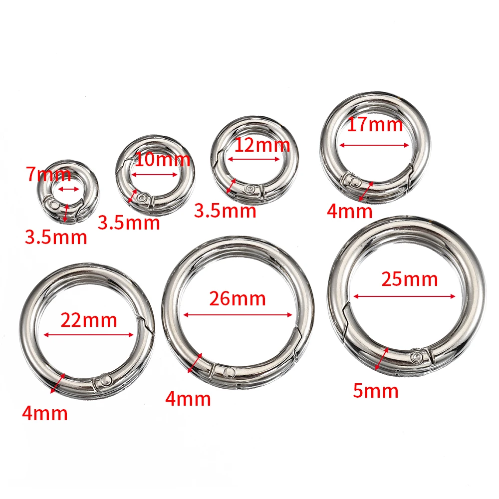 5pcs Silver Color Spring Ring 15-40mm Round Clasps Openable Carabiner  Keychain Snap Hook Connector for Jewelry Making Supplies