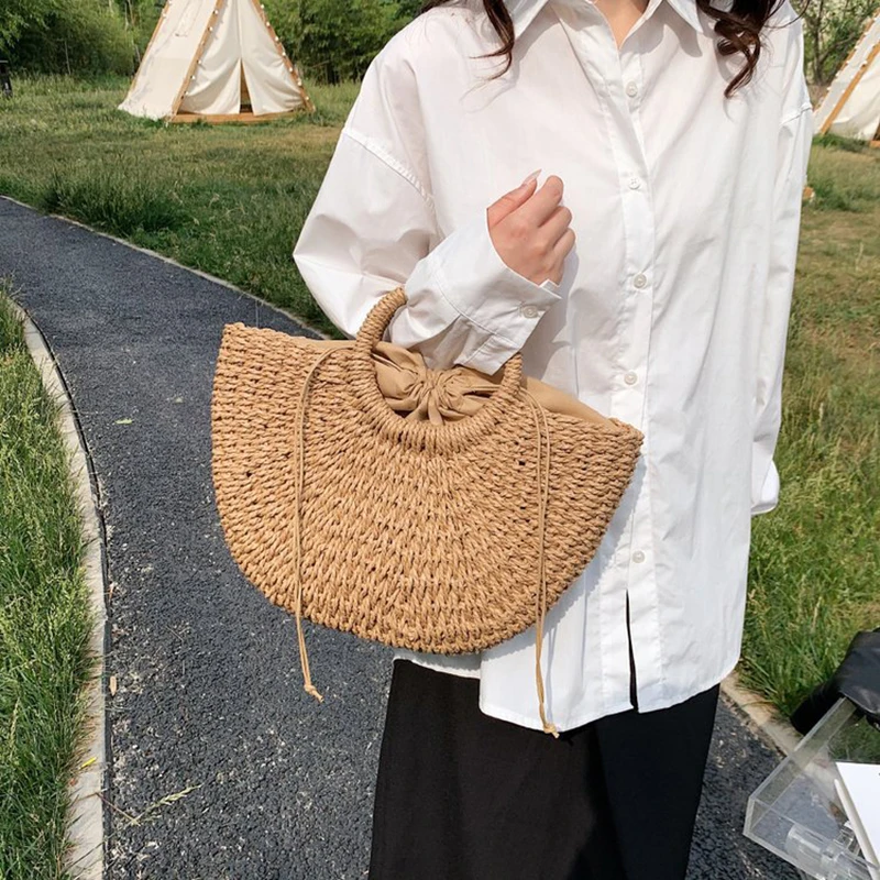 New Fashion MOON Straw Handbags Women Summer Beach Bag Rattan Bag Handmade Vintage Woven Handbag For Women bolsa femme
