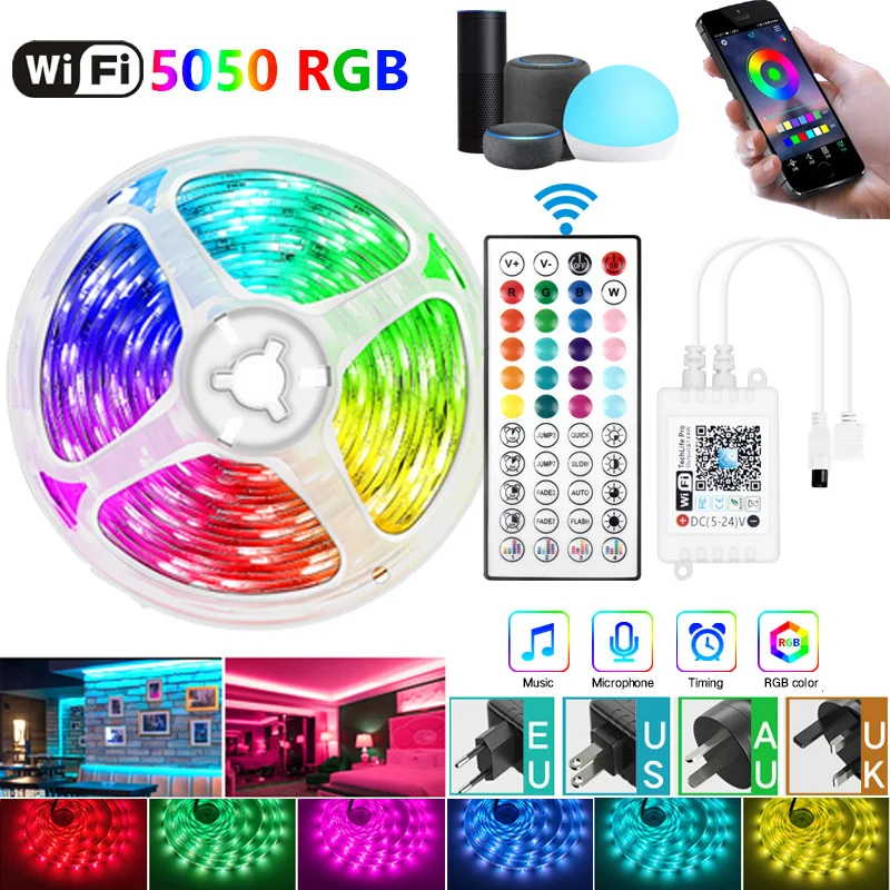 LED Strip Lights DC24V Infrared Bluetooth Wifi Control RGB 5050 Music Sync USB Flexible Lamp For Room Decor TV Backlight Luces rgb led music sync bluetooth strip lights for bedroom usb lamp for screen tv backlight app control color changing luces led