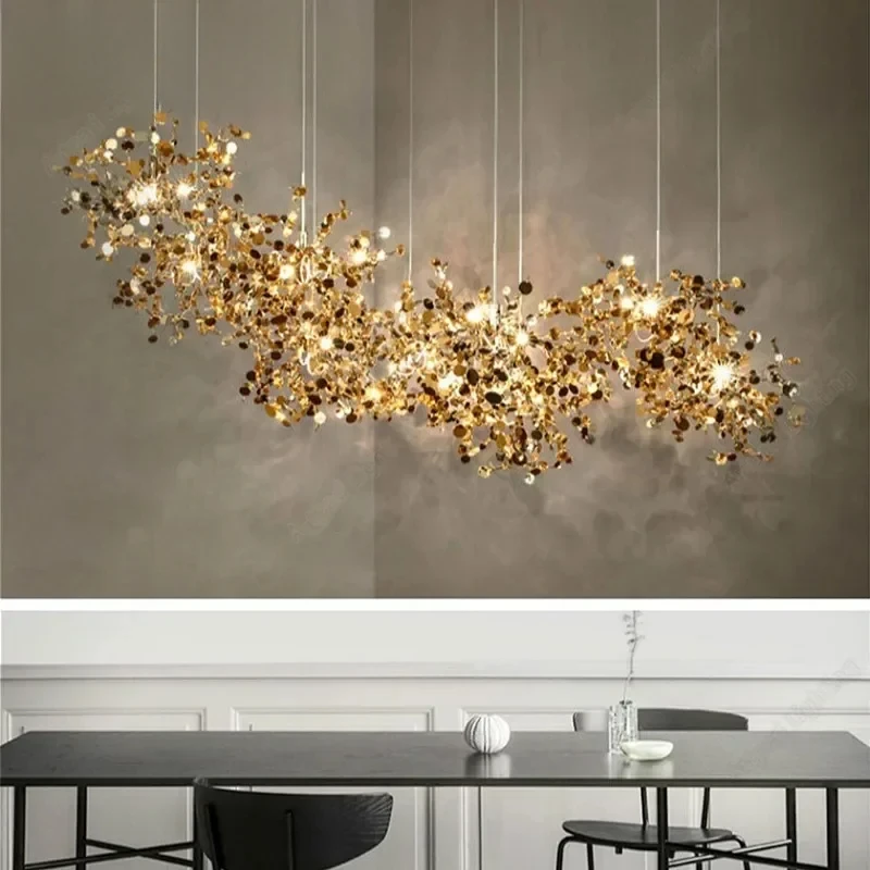Dining Room LED Chandelier Lighting Modern Luxury Illuminator Stainless Steel Hanging Lamp for Restaurant Bar Dining Room