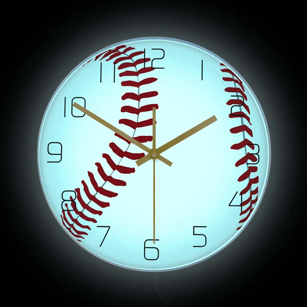 

Baseball Ball LED Night Light Wall Clock For Living Room Sport Ball Artwork Home Decor Glowing Wall Watch With LED Illumination