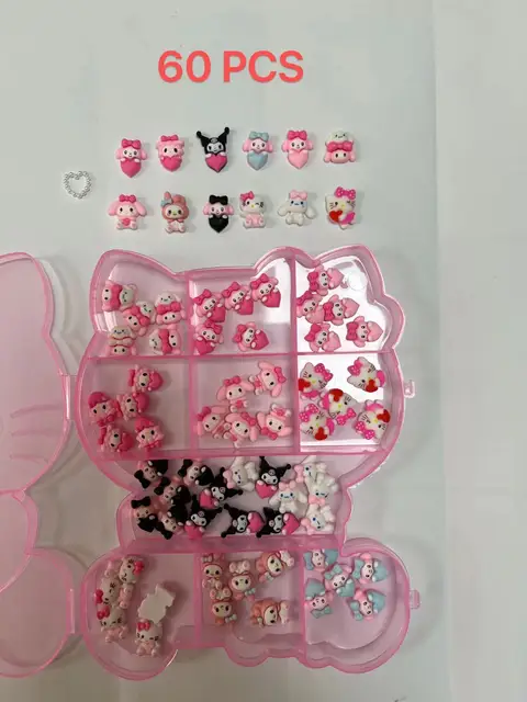 Beauty Salon Kawaii 3D Small Size Sanrio Series Cartoon Frosted Solid Glitter Color Nail Art Supply Set Box Decoration Charms 1