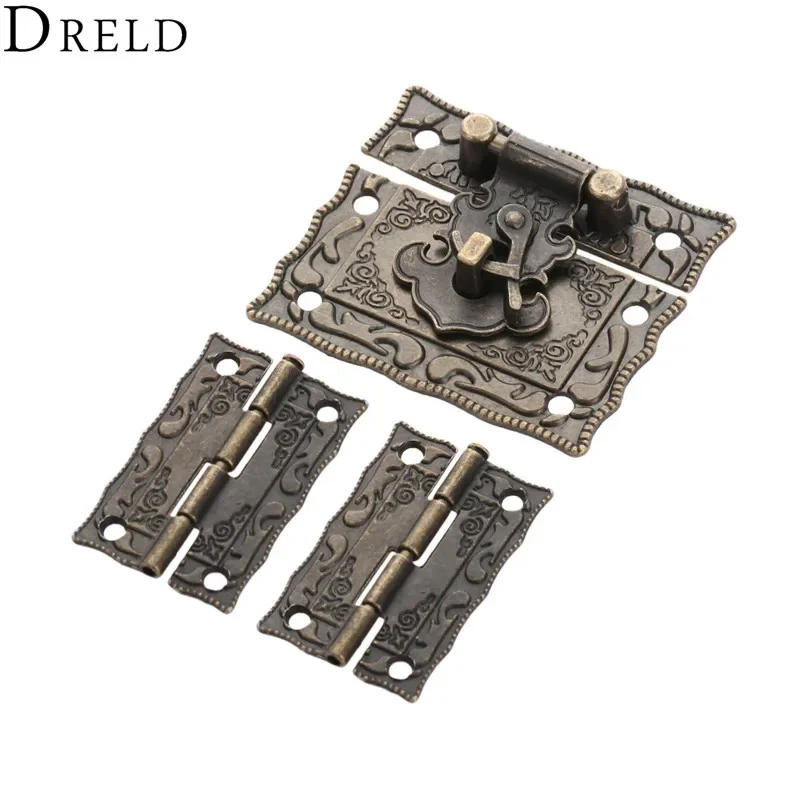 3 Pcs/set Furniture Fittings Suitcase Cabinet Hinge With Antique Bronze Jewelry Wooden Box Latch Hasp Clasp Vintage Hardware cabinet door hinges,furniture hardware,toggle latches,jewelry box hasps,decorative latches