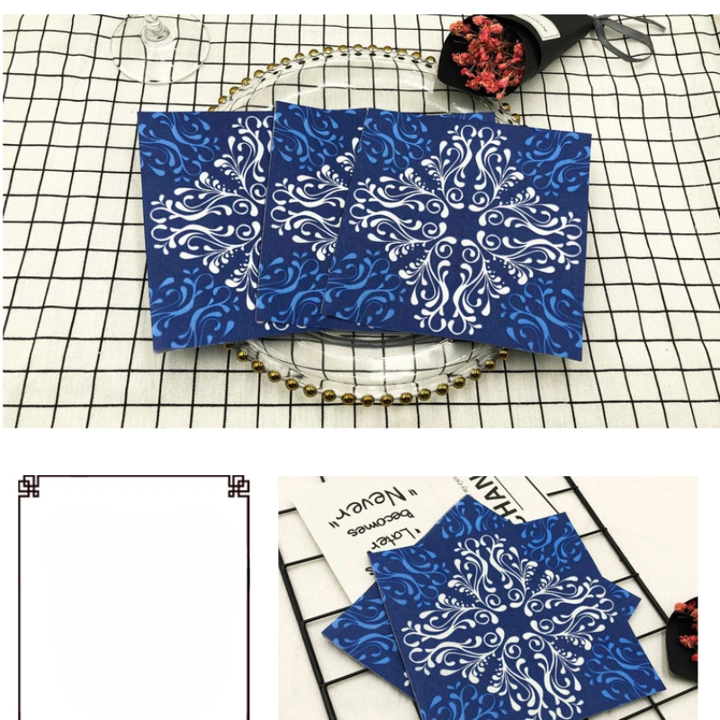 10/20pcs/Pac Colourful Printed Napkin Blue Flower Creative Square Paper Napkin Wedding Party Restaurant Folding Mouth Cloths paper napkins