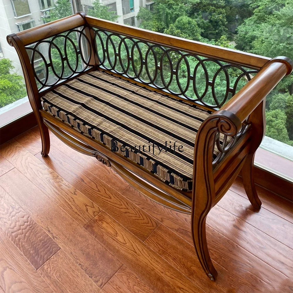 

Wood Recliner American a Double Chair Outdoor Leisure Sofa Balcony Bench Retro Sofa Chair