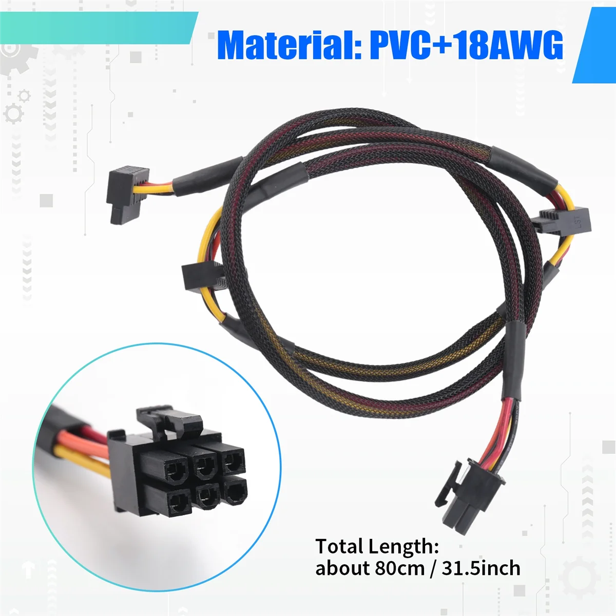 Hot sale Modular PSU 6Pin to 3-Port SATA Power Cable 18AWG Wire 80cm for NP ECO Series