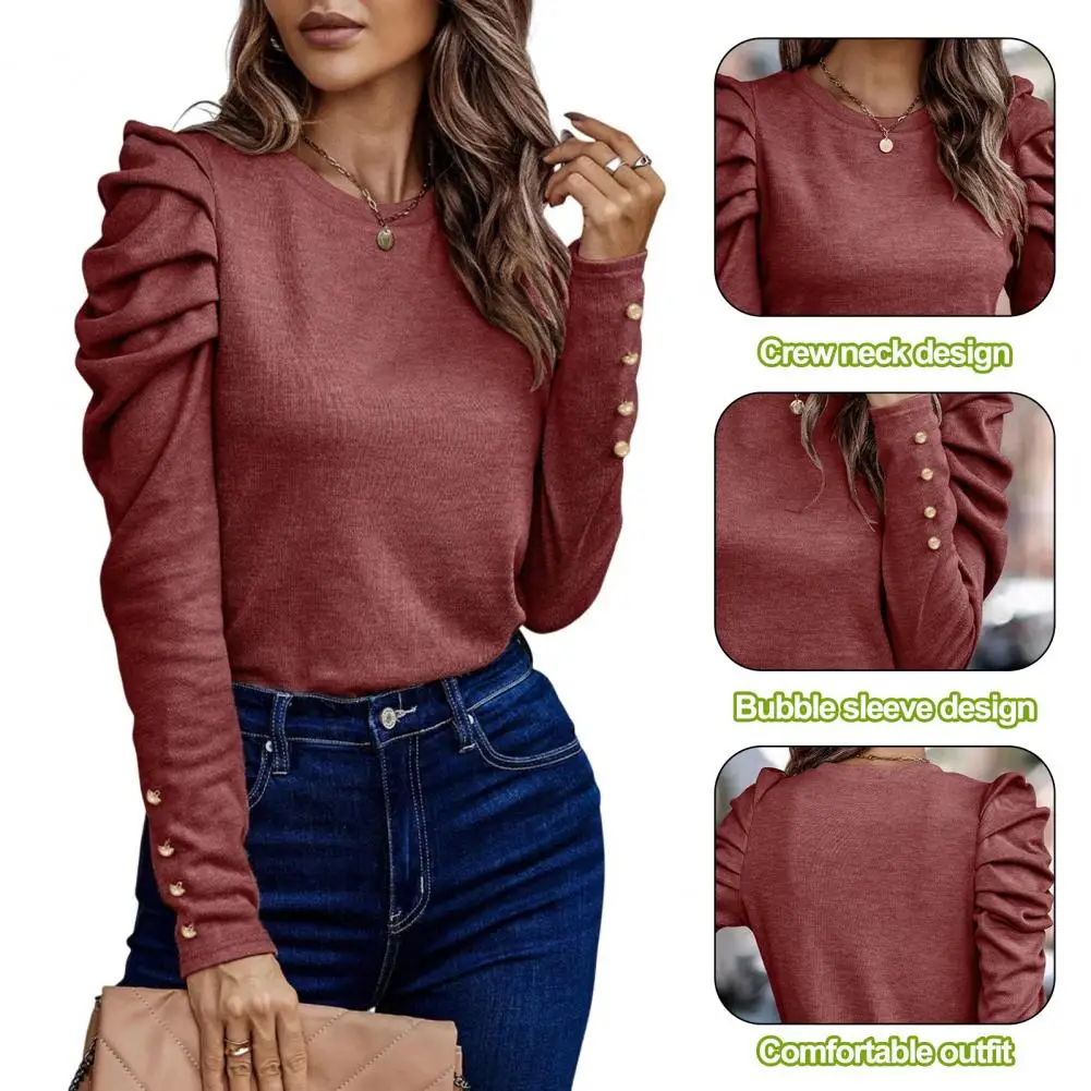 

Пуловер женский из мягкой ткани, свободная Однотонная рубашка для офиса и поездок, с пышными рукавами, стильный топ на осень