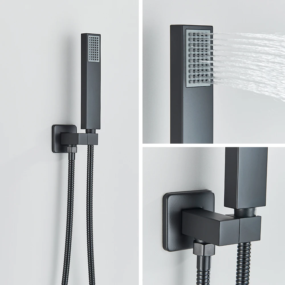 Bathroom Shower Faucet Set Black Thermostatic Faucet Rainfall Waterfall Embedded Shower System