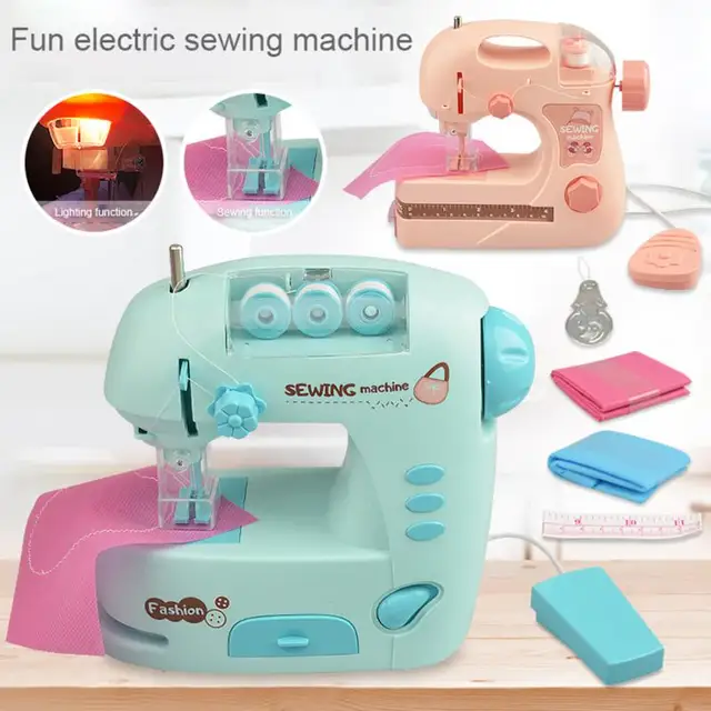 Kid Mini Sewing Machine Toy Electric Simulation DIY Mini Furniture Toy Design Cloth Knitting Machine Toddler Girl Play House Toy 2