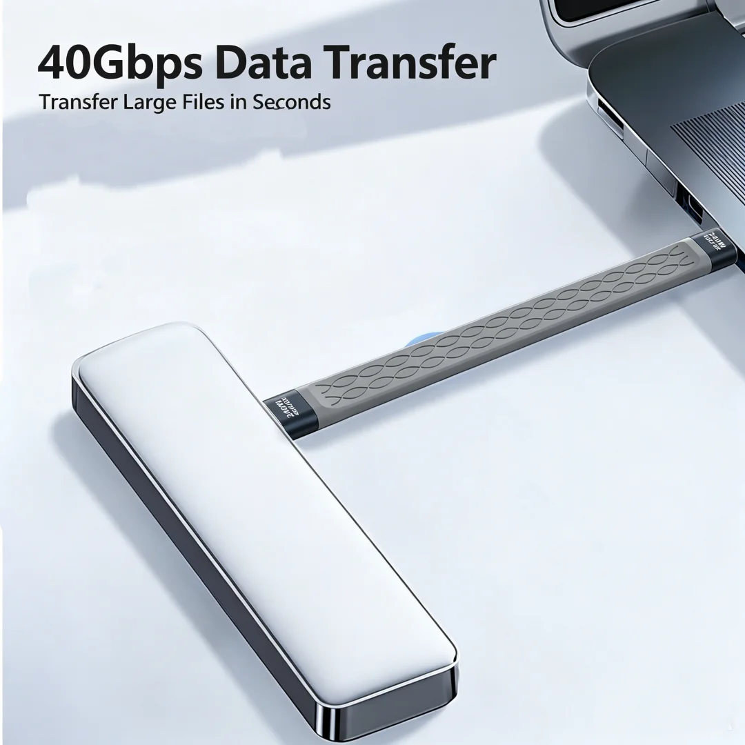 240W PD 풀 기능 플랫 USB4 타입-C 케이블 40Gbps 데이터 동기화 8K 비디오 출력 외장형 SSD용 충전 케이블