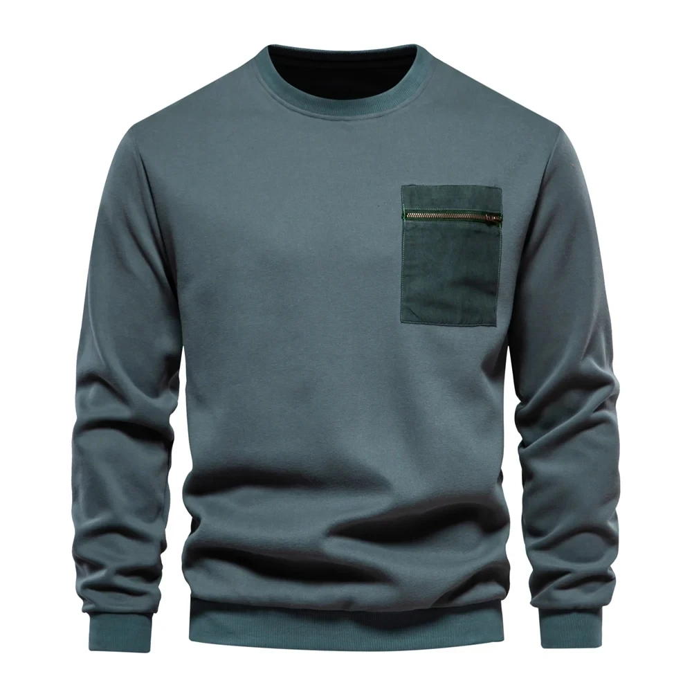 Autumn-Winter-Pullover-Sweatshirt-for-Men-Solid-Color-O-Neck-Zipper ...