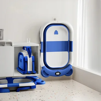 Folding Baby Bath Tub with Temperature Gauge and Cushion for 0-36 Months, Portable and Lightweight for Outdoor Bathing 6