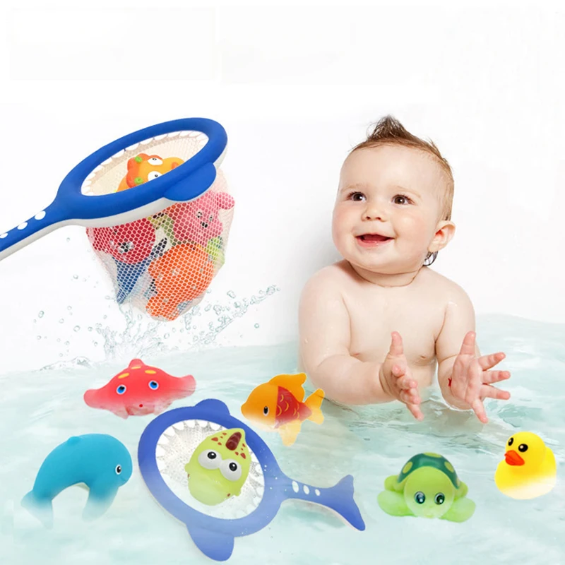 Fishing Toys Kids Bath Toys Rubber Duck Fishing Net Swimming Rings Pool Toy  Shower Water Play Fun Games Toddler Toys for boy - AliExpress