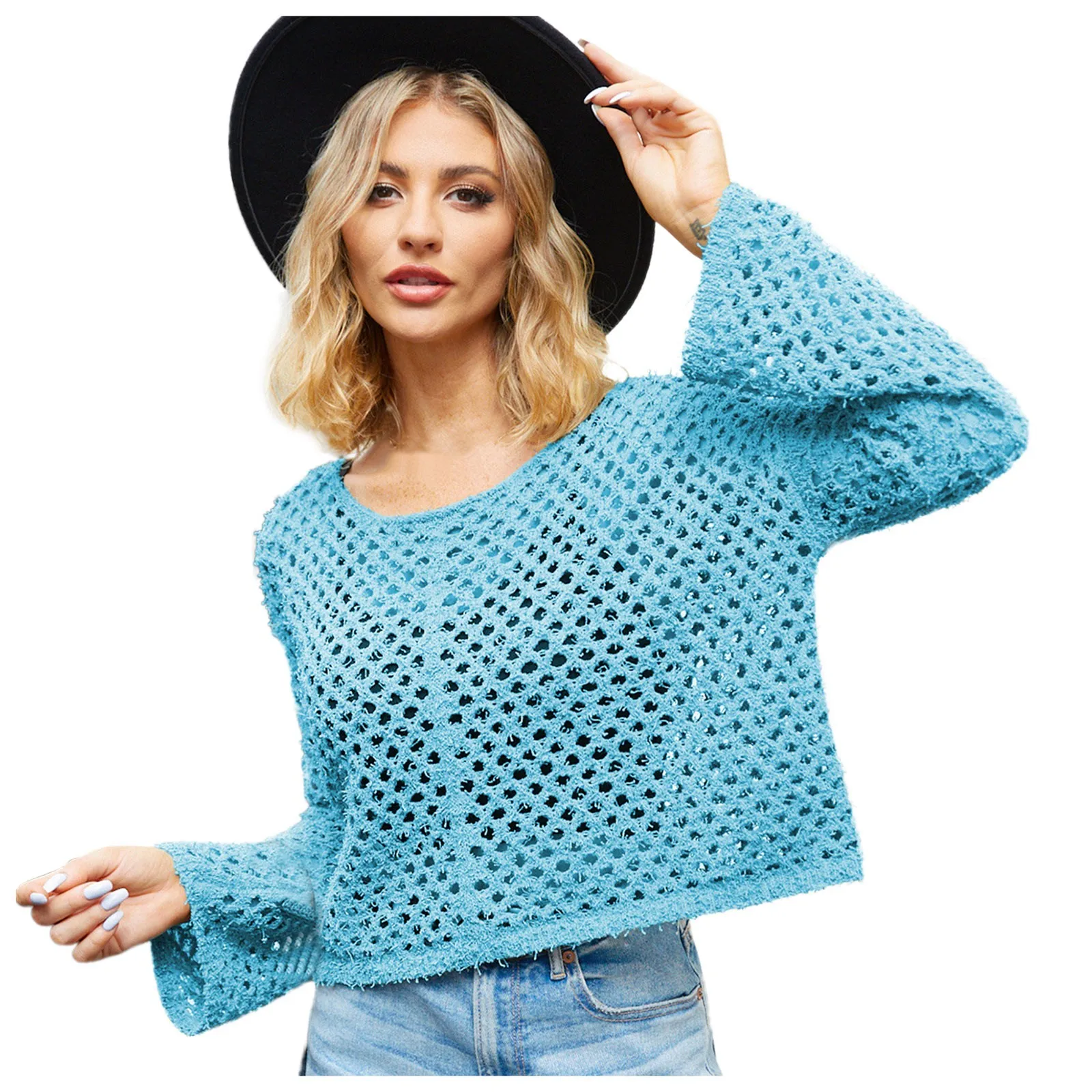 

Женский свитер 2023, женские свитера, короткий вязаный пуловер с круглым вырезом и вырезами, вязаный сексуальный пуловер в стиле лозаж, свитеры с длинным рукавом, чий