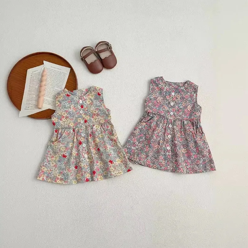 

Летнее платье для девочек HoneyCherry, милое Цветочное платье-майка, одежда для девочек, платье для детей и девочек