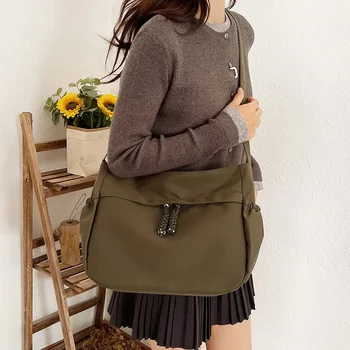 حقيبة قماش بجيب مزدوج الجوانب، حقيبة كتف من النايلون تحت الإبط، حقائب ماسنجر عصرية للاستخدام اليومي للنساء والعمل والسفر والنزهات 3