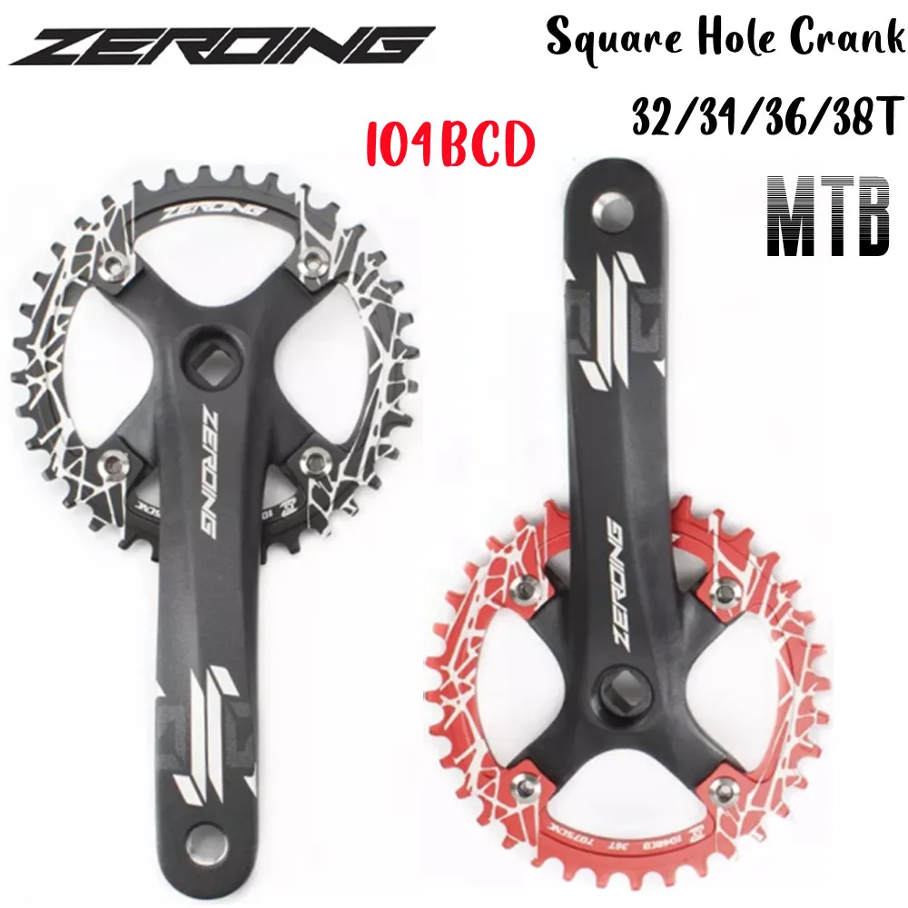 

ZEROING Bicycle Square Hole Crankset Sprocket Mountain Bike 104BCD Round Narrow Wide TeethChainring 32/34/36/38T MTB Crank 170mm