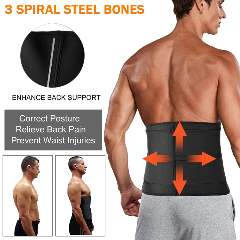 Mens Abdomen Reducer Waist Trainer Corset Sauna Body Shaper Fitness Sweat Trimmer Belt Weight Loss Shapewear Back Lumbar Support