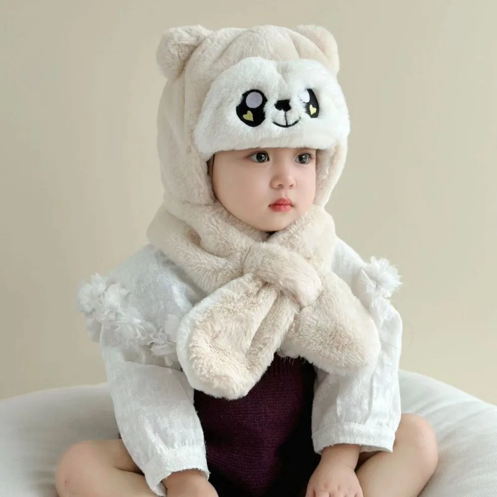 Cute One-Piece Winter Baby Hat Scarf Windproof Kids Hat Hooded Scarf Neck Protection Thick Warm Infant Beanies Cap