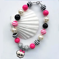 New Style Halloween Skeleton Necklace Fashion Punk Gothic Pink Bow-Knot Skeleton Comedy Animation Series Pendant Necklace Gifts 1