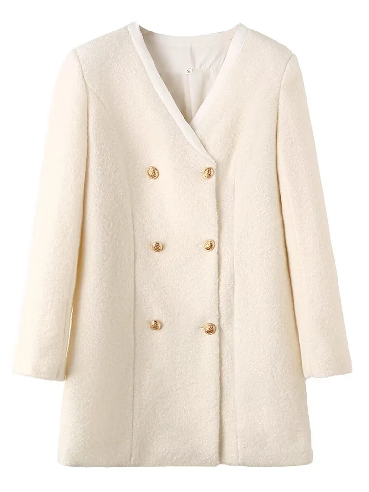 

Autumn new women's fashion European and American casual versatile double-breasted woolen suit jacket