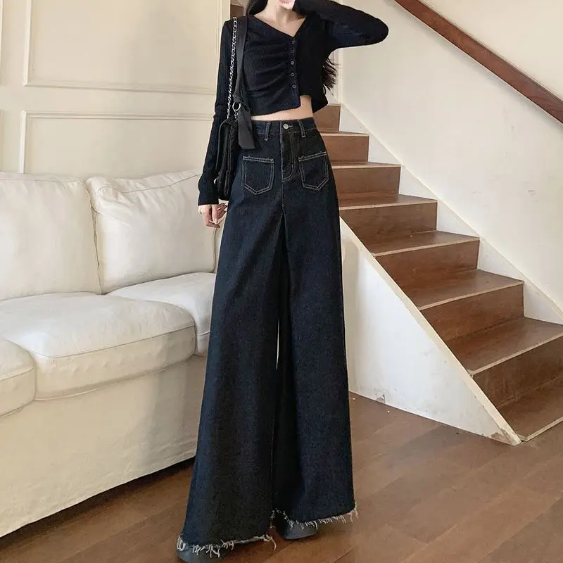 2024New Large size Korean version retro loose leg jeans for women's spring/summer casual versatile micro speaker pants