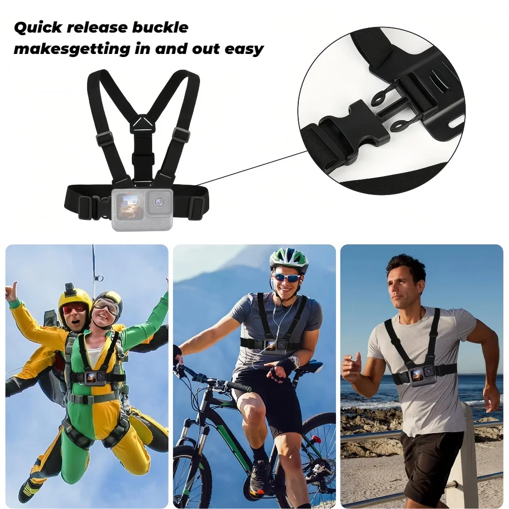 Kit Accessoires GoPro Hero 13 12 11 10 9 - Harnais Poitrine, Sangles, Lot 3 Couleurs
