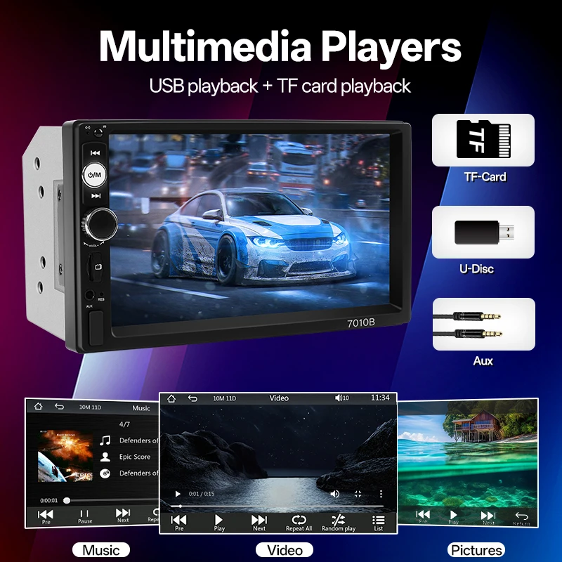 2din Car Radio Carplay Android Auto 7" Touch Screen Stereo Multimedia MP5 Player