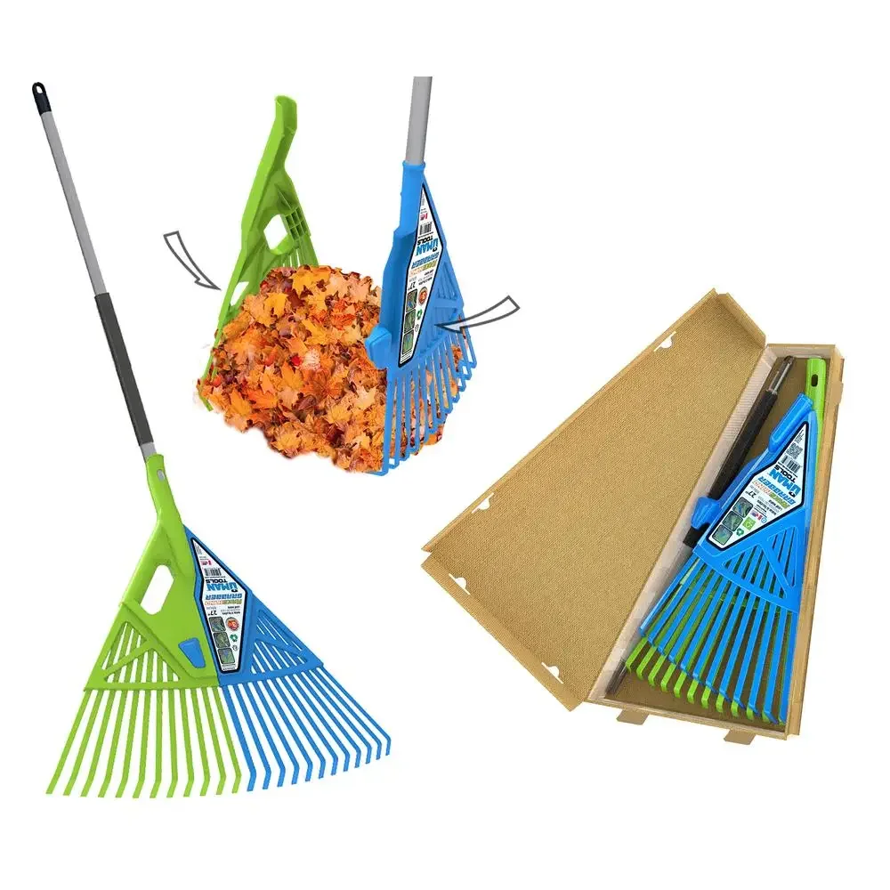 Telescopic Metal 3 in 1 Leaf/Lawn Rake & Grabber Adjustable Handle with Durable Ribbed Fingers Heavy Loads Bagging & Cleaning