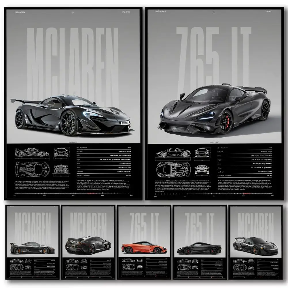 멋진 스포츠카 M_MCLaren 디자인 HD 리넨 캔버스 포스터 벽 아트 프린트 거실 침실 사무실 홈 장식 선물