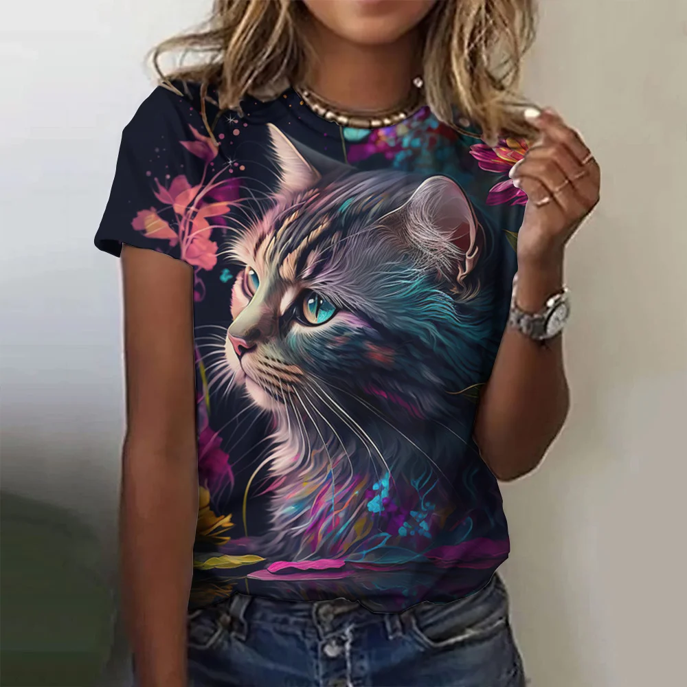 

Women's T Shirts Funny Fashion Short Sleeve Top Women 3d Kawaii Cat Print Tshirts Y2k Oversized Female Clothing Aesthetics Tees