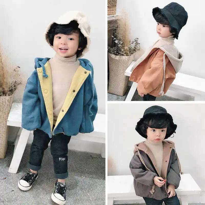 Autumn Children Boy Sweatshirt Coat Loose Spliced Thicken Warm Infant Baby Boy Jacket Casual Double Sided Toddler Boys Outerwear