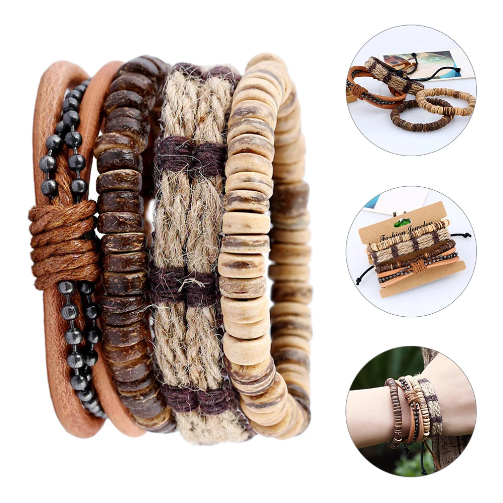 

4pcs Men Bracelets Male Cool Wristband Personalized Bracelets Wrist Decoration