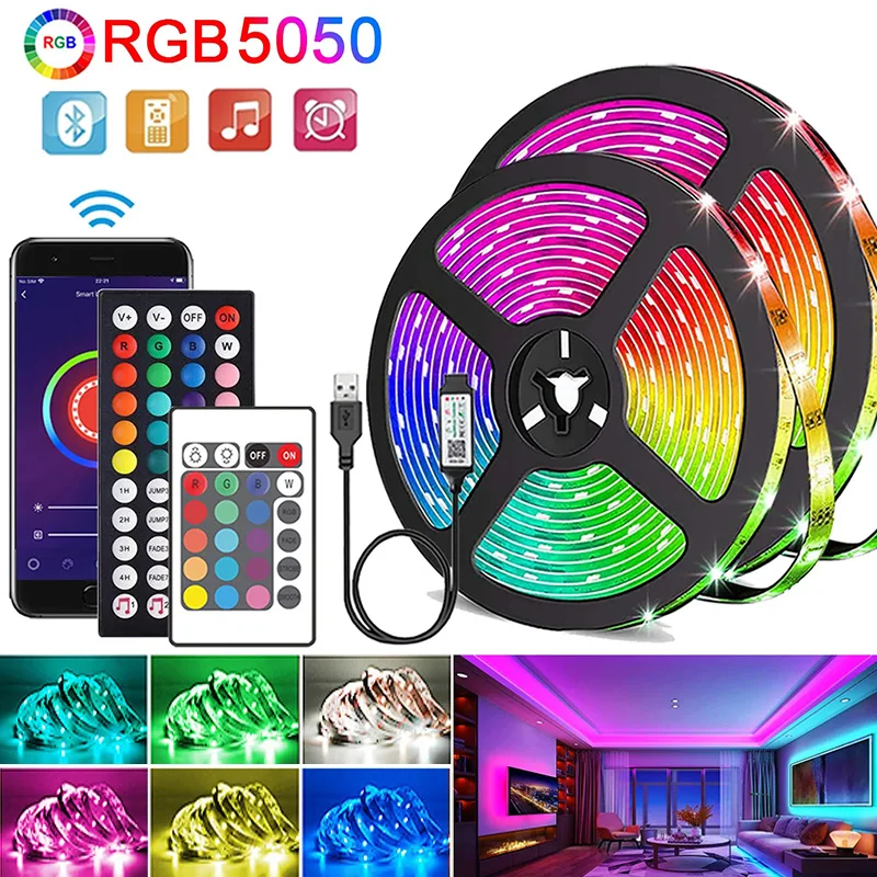 

USB LED Strip Lights RGB 5050 Led Light Bluetooth APP Control Flexible TV Backlight 5V Luces LED Lamp Tape Diode For Room Decor