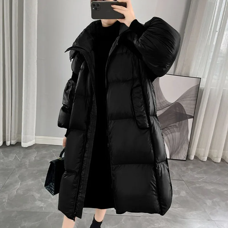 New Women\'s Bright Down Jacket Winter Thick Warm Cold 90% White Duck Down Coat Snow Female Long Detachable Hooded Parka Overcoat