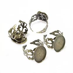 Bronze and Antique Silver Oval Adjustable Ring Settings (5pcs) (K6 - 06)