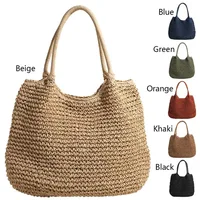 Sac à main en paille pour femmes, fourre-tout de grande capacité, vintage, initié, solide, simple, tissage, été, 03 1