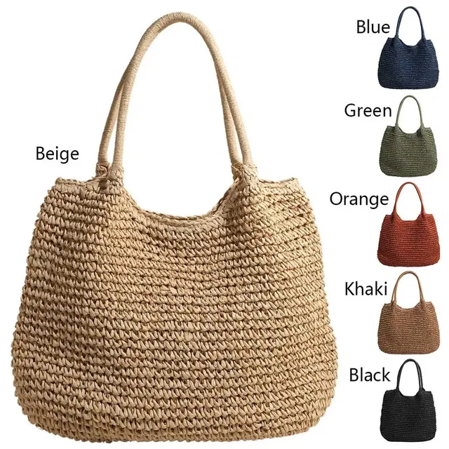 Sac à main en paille pour femmes, fourre-tout de grande capacité, vintage, initié, solide, simple, tissage, été, 03 1