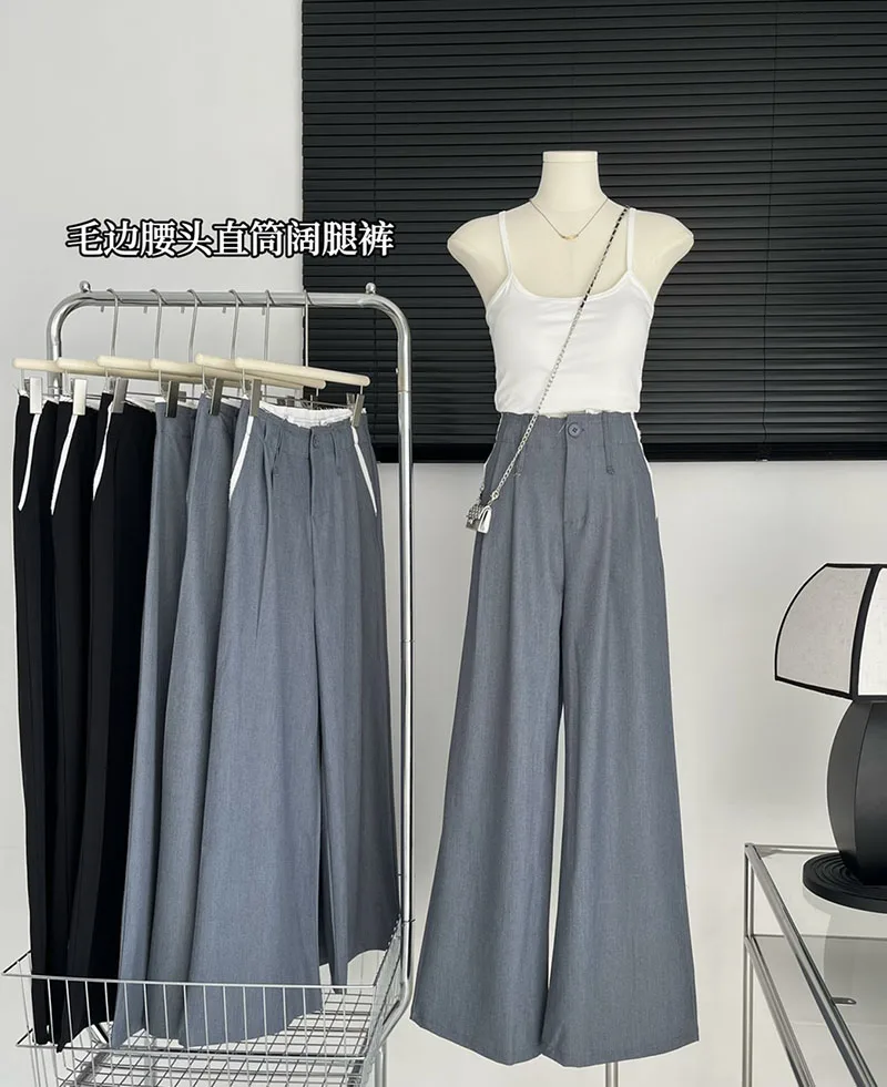 

Loose grey suit pants 2023 Fashion casual pants Women's spring loose straight leg wide leg pants Slim pants