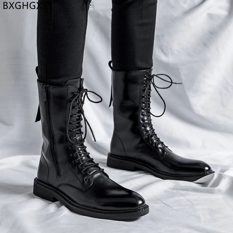 Motorcycle Boots For Men Male Black Leather Shoes Man Martin Boots For