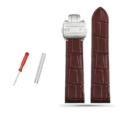High-Quality Genuine Leather Watch Strap with Folding Buckle for 20mm (Brown silver buckle)