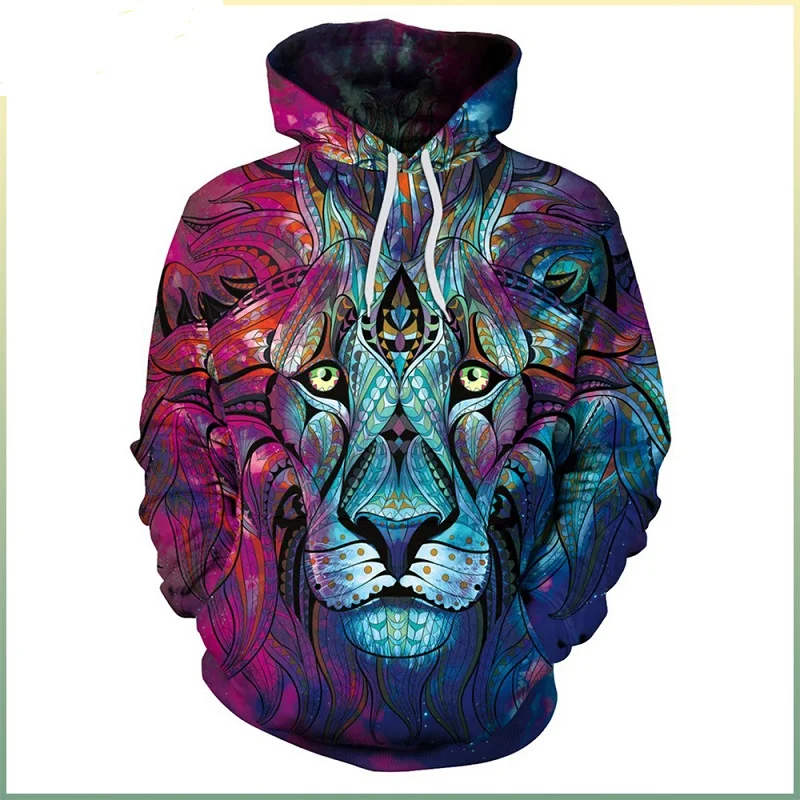 

B101-139 European and American Loose Hoodie Line Lion Head Digital Printing Sweatshirt