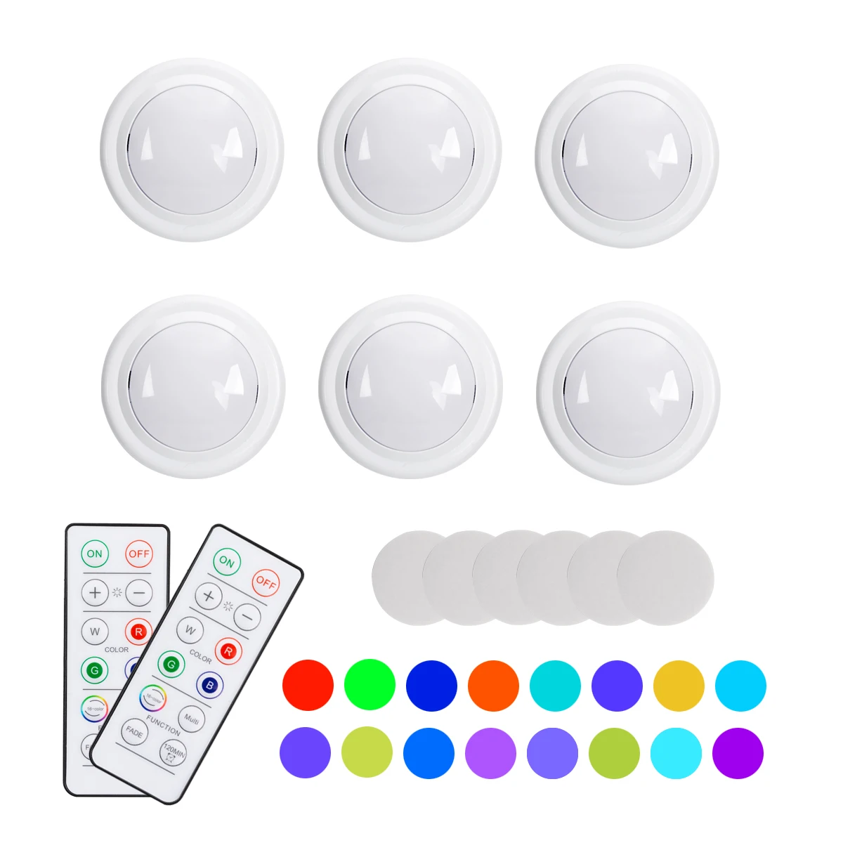 

Dimmable Under Cabinet LED Night Puck Light 16 Colors Wireless RGB Remote Control Battery Operated For Kitchen Closet Wardrobe