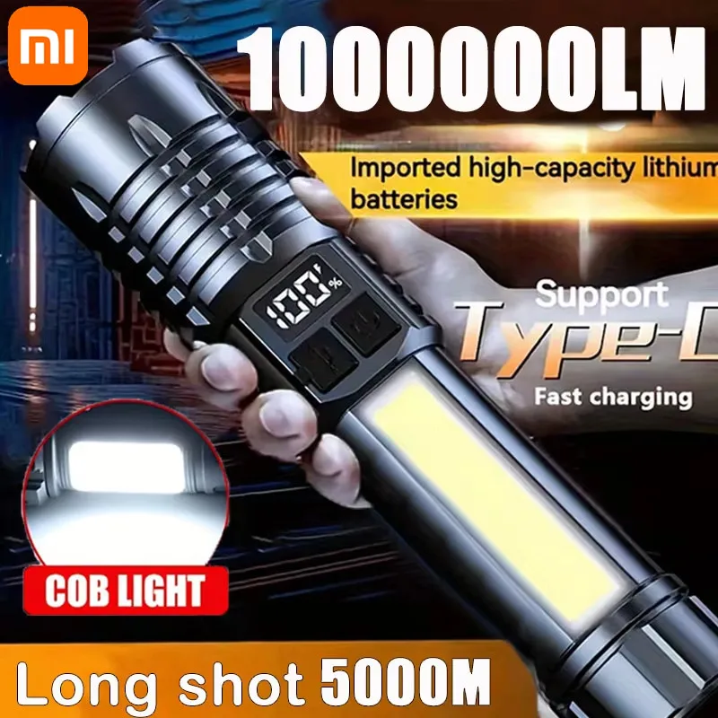 Led Flashlights Xiaomi High Power Rechargeable Led Flashlight With Side Light Torch Portable Emergency Lighting For Camping Hiking