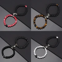 2Pcs/Set Lovers Beads Bracelet Natural Stone Distance Heart Magnet For Couple Bracelets Friendship Fashion Jewelry Gift