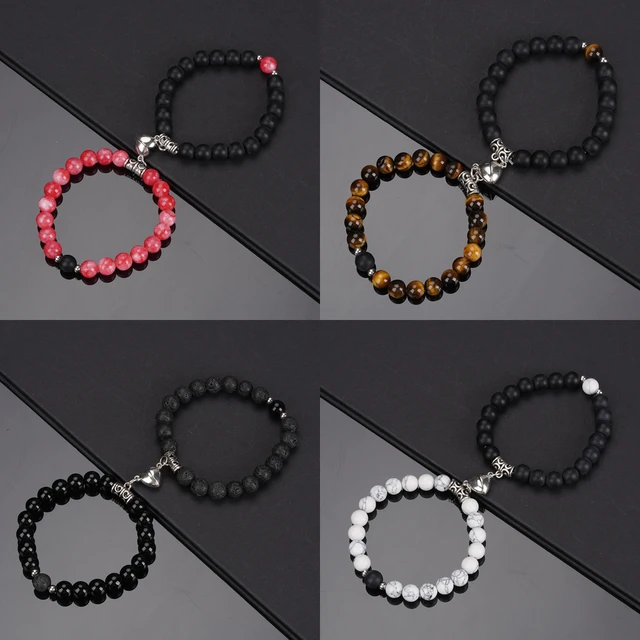 2Pcs/Set Lovers Beads Bracelet Natural Stone Distance Heart Magnet For Couple Bracelets Friendship Fashion Jewelry Gift