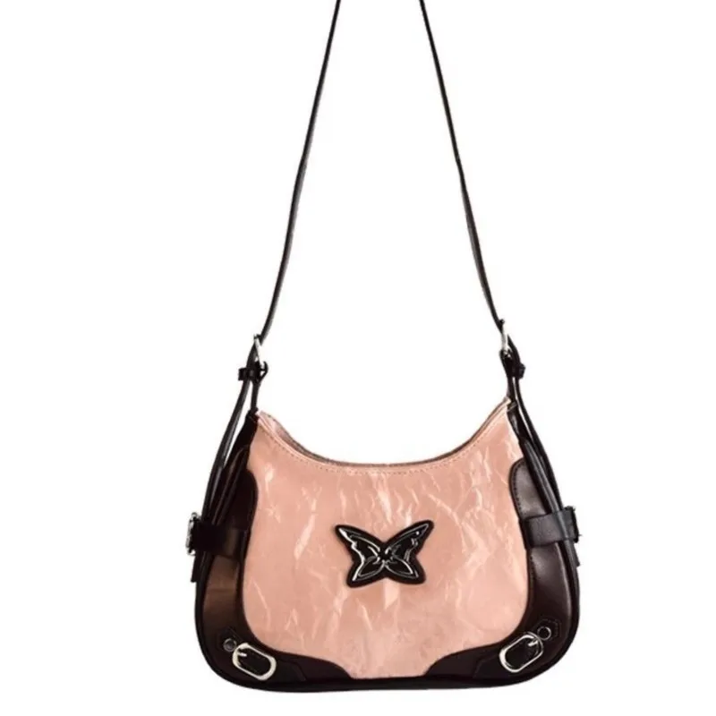 JIAERDI Fairycore Y2k Shoulder Bags Hot Girls Butterfly Leather Half Moon Bag Purse Female Retro Moto Biker Messenger Bag Women