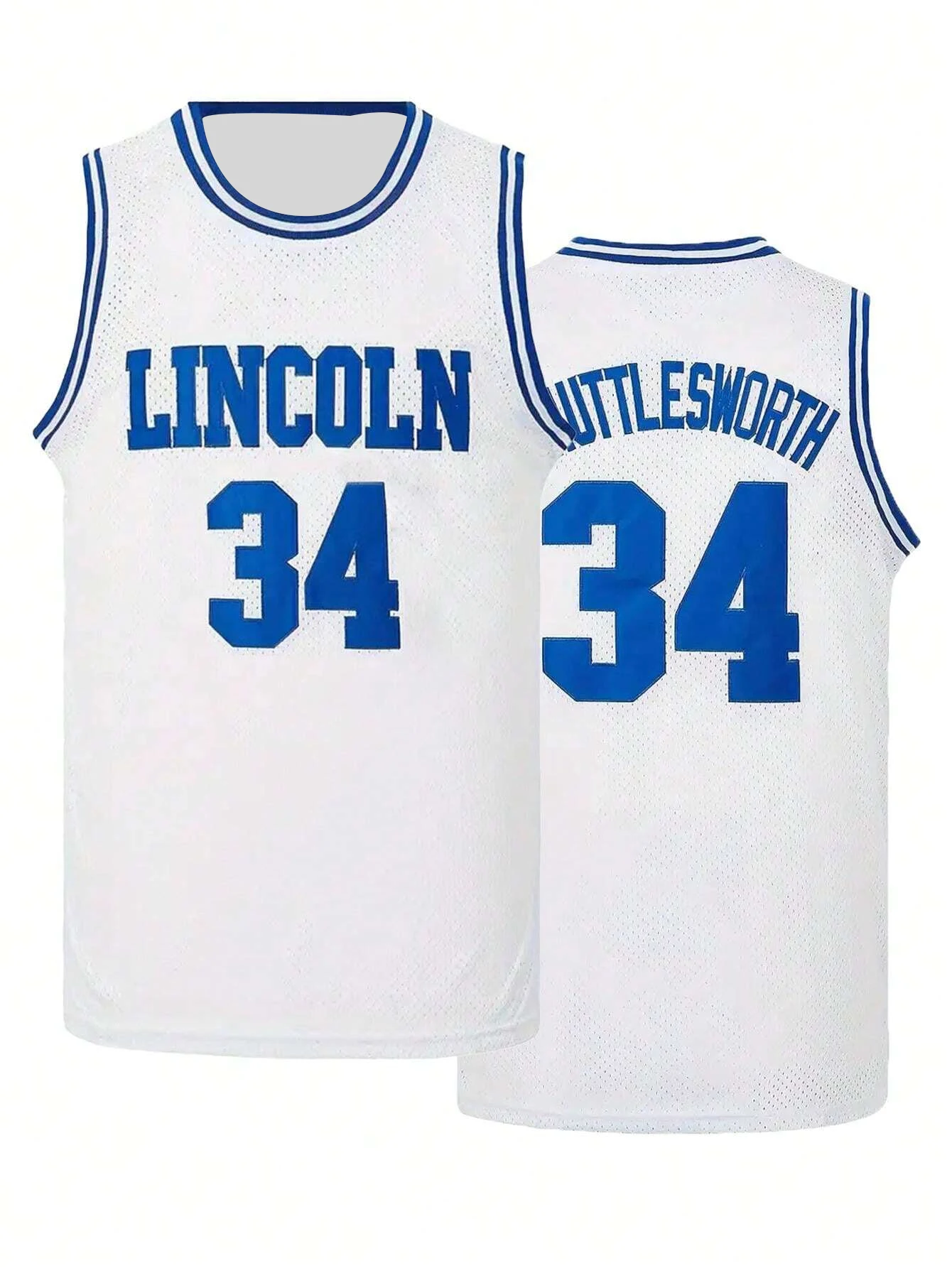 Boyfriend Style Men's #34 White Basketball Jersey Loose Fit Breathable Sleeveless Crew Neck Tank Top Suitable For Basketball