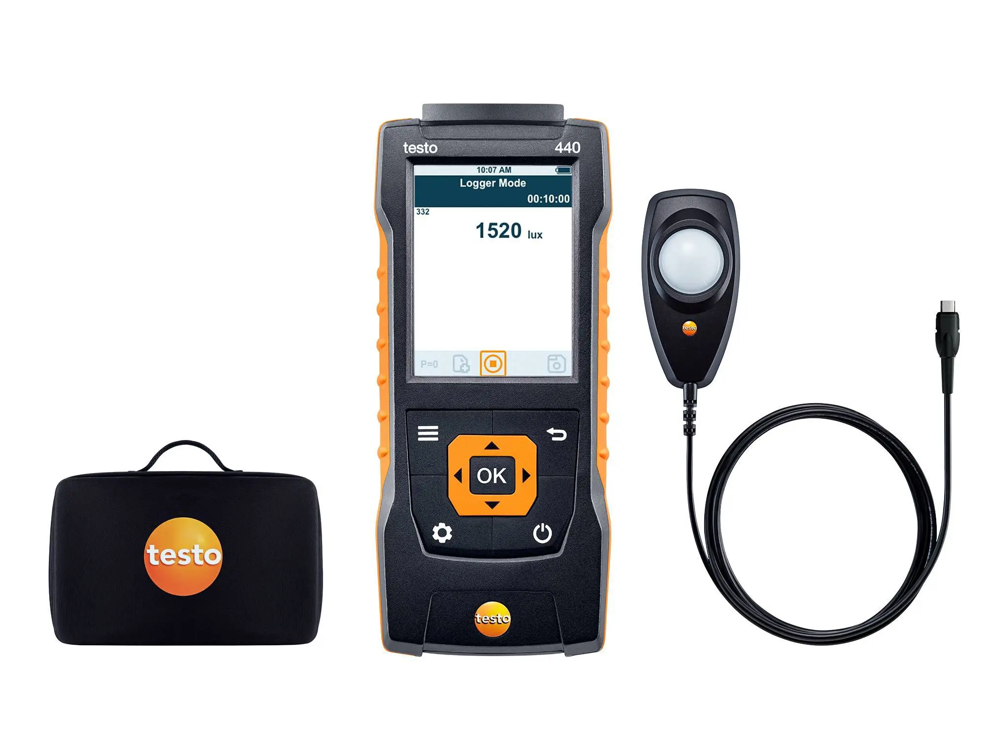 Testo 440 Lux Kit Misuratore Di Luce Velocità Dell'Aria E Strumento Di Misurazione Iaq 0563 4402 Illuminometro Con Cavo Fisso Da 1.4M Sonda Lux