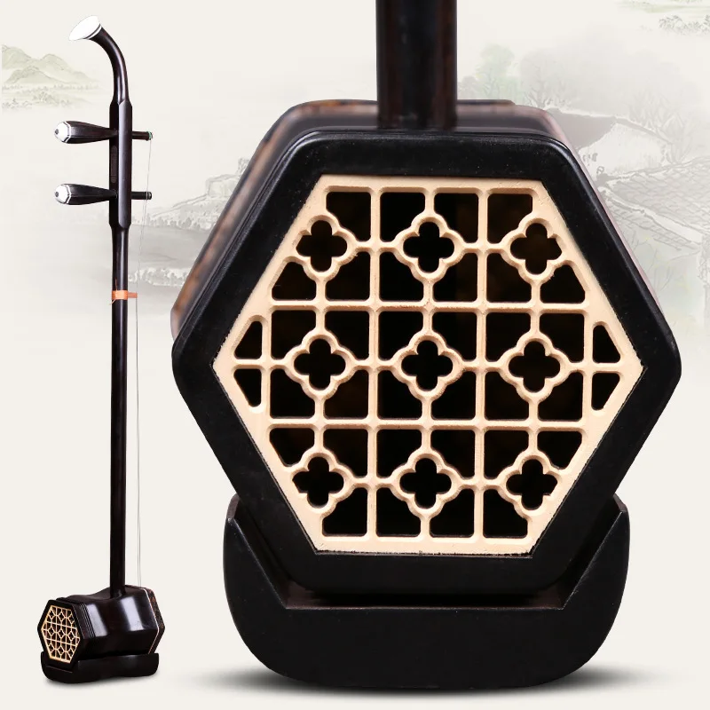 High Quality Black Sandalwood Erhu Chinese Two Strings Violin Urheen With Case,bow, Spare Strings,tuner Muscial Instrument